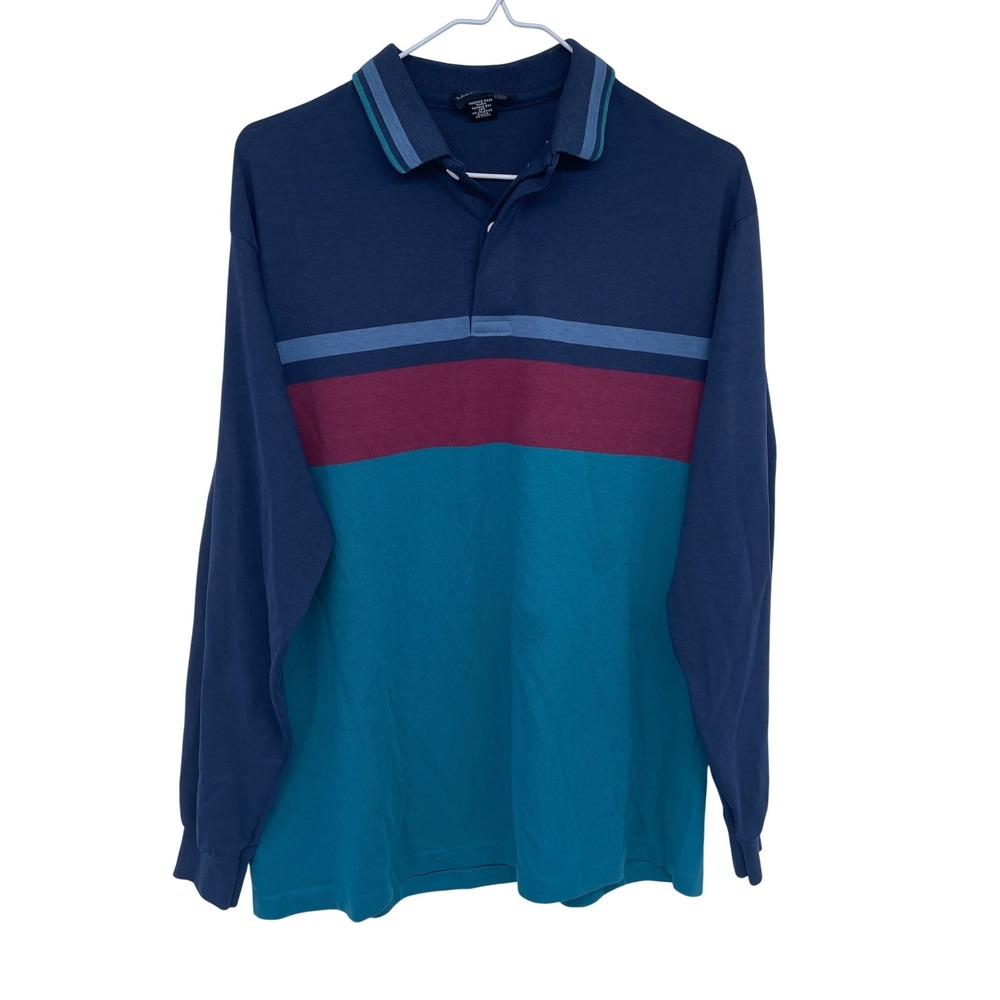 Vintage 90s Colorful Chesterfield Colorblock Striped Long‎ Sleeve Polo Shirt